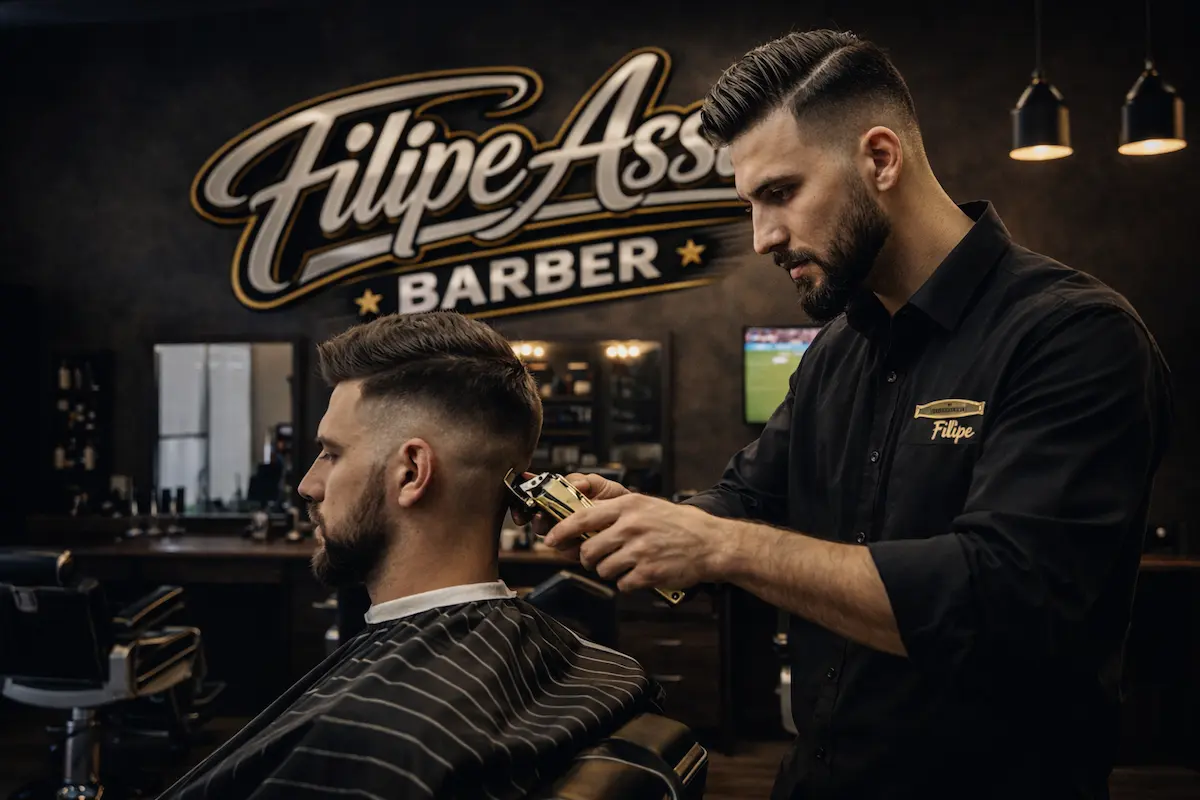 Barbeiro finalizando o acabamento com precisão